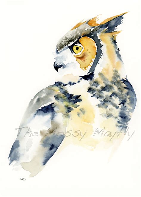 Great Horned Owl Watercolor Print - Etsy