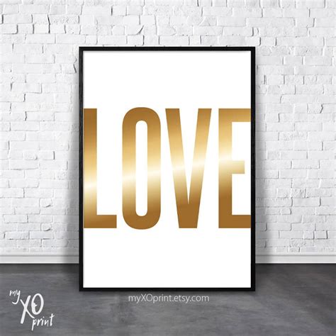 Gold Poster, Love Wall Art, Gold Love Print, Love Wall Decor, Printable ...