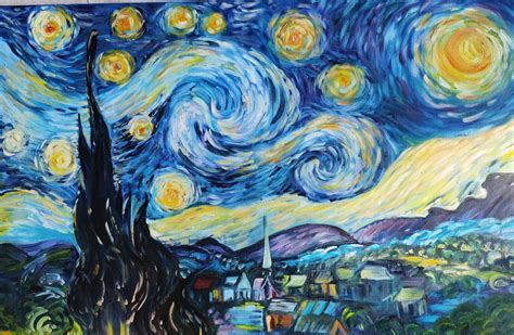 Starry Night Painting Original Artwork Van Gogh Art Large | Etsy