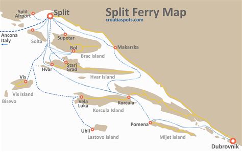 Split Ferry Map - Local, Domestic and International Ferries - CroatiaSpots