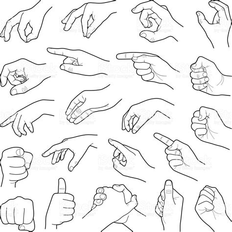 many different hand gestures drawn in black and white