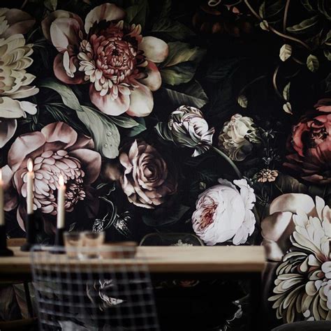 Dark Floral II Wallpaper | Floral wallpaper, Peony wallpaper, Vintage flowers wallpaper