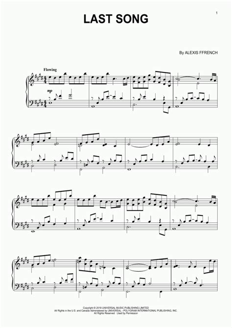 Last Song Piano Sheet Music | OnlinePianist