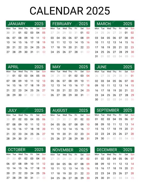 Calendar 2025 Vector Template Download on Pngtree