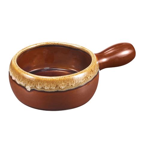 Browne 744053BR 16 oz Ceramic Onion Soup Bowl, With Side Handle, Brown