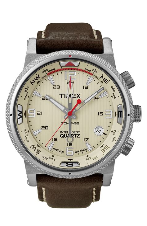 Timex® 'Intelligent Quartz' Leather Strap Compass Watch | Nordstrom