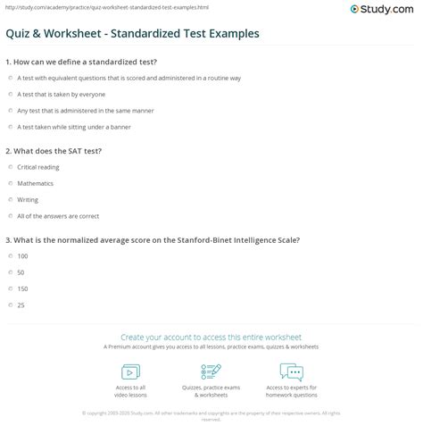 Quiz & Worksheet - Standardized Test Examples | Study.com