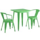 Lancaster Table & Seating Alloy Series 24" x 24" Green Dining Height Outdoor Table with 2 Arm Chairs