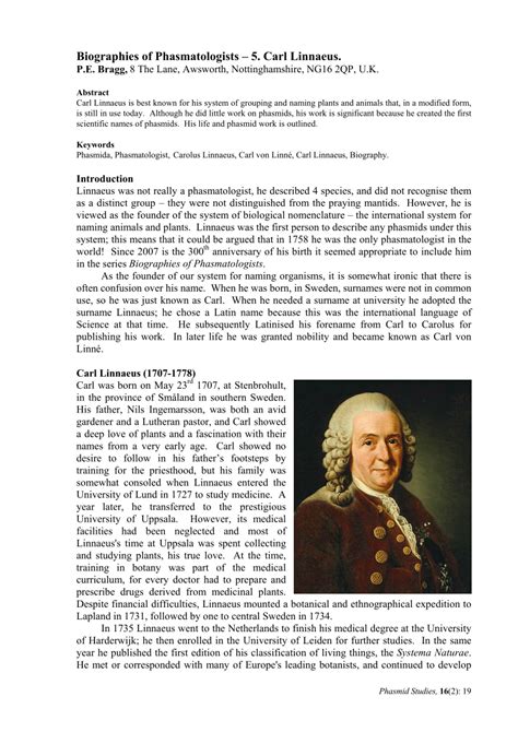 (PDF) Biographies of Phasmatologists -5. Carl Linnaeus