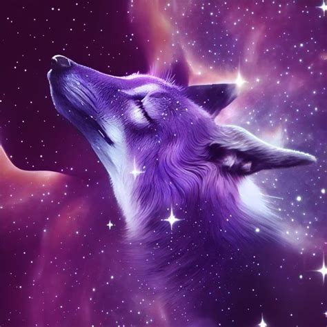 a purple fox constellation made entirely of stars, r...