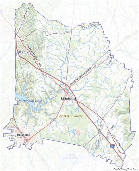 Map of Coffee County, Tennessee - Địa Ốc Thông Thái