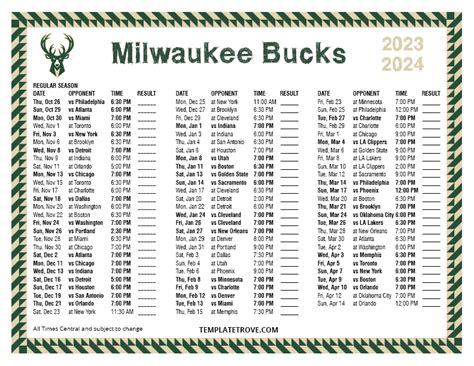 Printable 2023-2024 Milwaukee Bucks Schedule