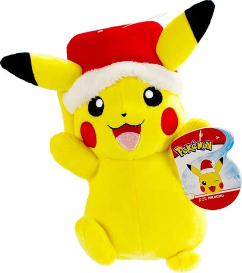 Amazon.com: Pokemon Pikachu Holiday Seasonal Plush, 8-Inch Plush Toy, Includes Santa Hat ...