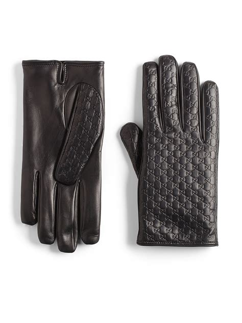 Gucci Microsima Leather Gloves in Black for Men | Lyst