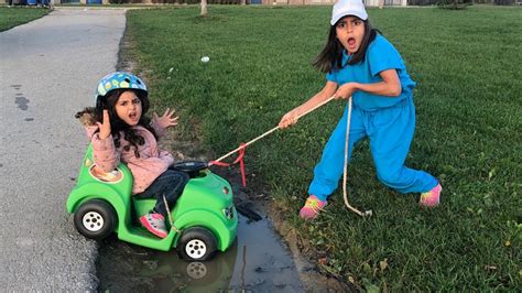 Sally Ride on Kids Car and Stuck in the Mud!! kids pretend play - YouTube