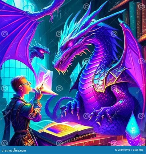 Illustration of a Dragon Reading a Book in a Fantasy World. Generative AI Stock Illustration ...