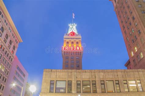 Oakland Tribune Tower at Night Editorial Stock Photo - Image of ...