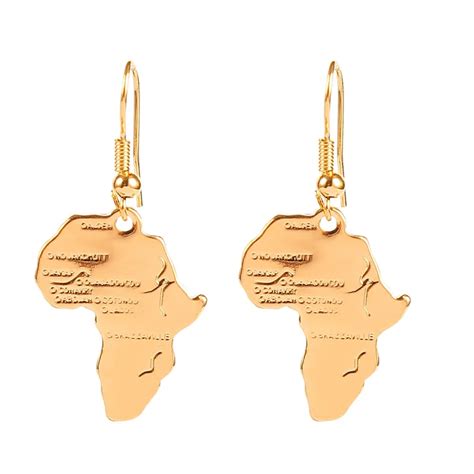 Africa Map Gold Earrings 24K Gold Color GP Earring Jewelry For Women Men African Gift-in Drop ...