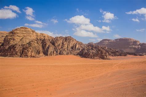 Wadi Rum Desert Picturesque Landscape Middle East Heritage Touristic Site Top View Sand Valley ...