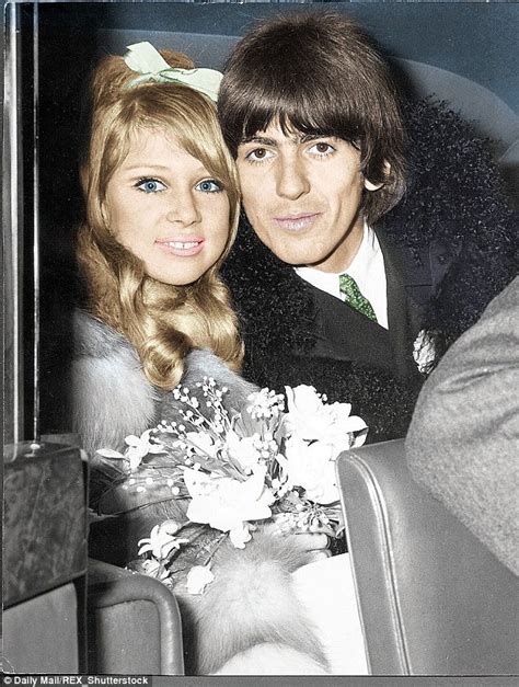 Pattie Boyd and George Harrison on their wedding day, 1966. : r ...