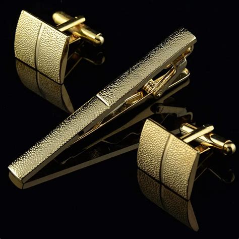 Luxury Gold Cufflinks Men Plating Metal Necktie Tie Bar Clasp Clip Cufflinks Set Gold Simple ...