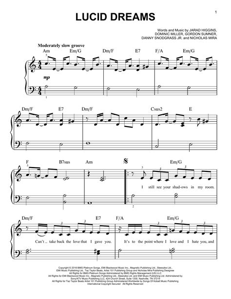 Juice Wrld "Lucid Dreams" Sheet Music Notes | Download Printable PDF Score 411122