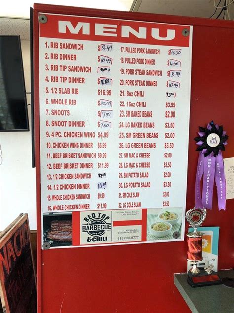 Menu at Red Top Barbeque & Chili, Collinsville