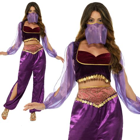 Arabian Princess Costume Genie Belly Dancer Womens Ladies Fancy Dress ...