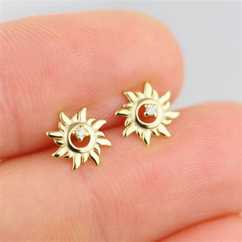 Gold Sun Earrings Tiny Gold Stud Earrings Dainty Stud | Etsy in 2020 ...