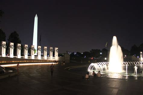 WWII Memorial at night, Washington Monument in background Washington Dc Area, Washington ...