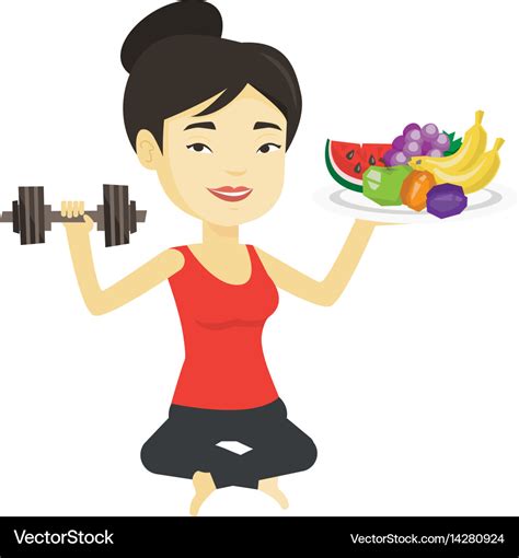 Healthy woman with fruits and dumbbell Royalty Free Vector