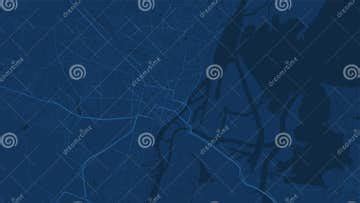 Dark Blue Szczecin City Area Vector Background Map, Roads and Water Illustration. Widescreen ...