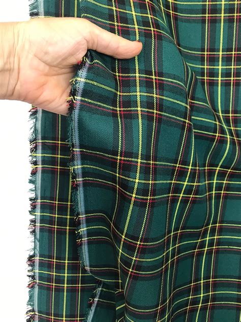 Green Tartan Fabric Poly Viscose Tartan Green Yellow Black - Etsy