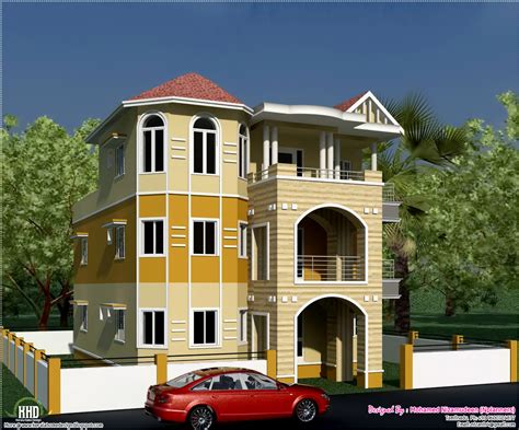 eco friendly houses: 3 storey South Indian house design