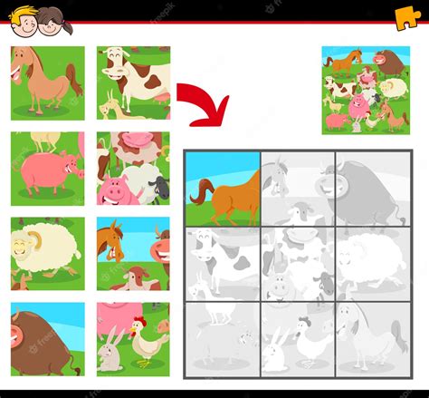 Premium Vector | Jigsaw puzzle game for kids with farm animals