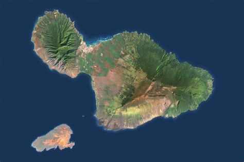 Maui Satellite Image, Kahoʻolawe, Hawai'i, Hawaiian Islands, United States, Aerial Map, Map Art ...