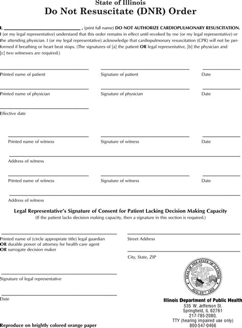 Free Illinois Do Not Resuscitate Form - PDF | 97KB | 1 Page(s)