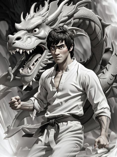 Premium AI Image | bruce lee fight with dragon