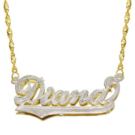 14K Two Tone Gold Personalized Double Plate 3D Name Necklace