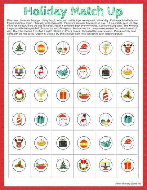 Holiday Match Up Fine Motor and Visual Memory Activity - Your Therapy Source