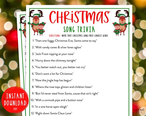 Christmas Song Trivia Game Christmas Music Trivia Printable | Etsy