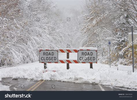 Snow Covered Road Trees Road Closed Stock Photo 138474533 - Shutterstock