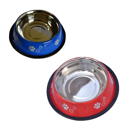 ALL4PETS STAINLESS-STEEL COLORED DOG BOWL WITH ANTI SKID RUBBER BASE BONE/PAW PRINT - All4pets