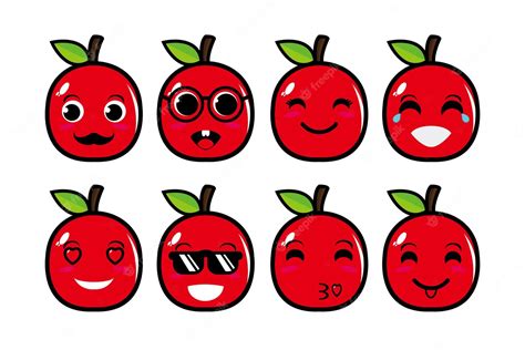 Premium Vector | Cute smiling funny apple set collection vector flat ...