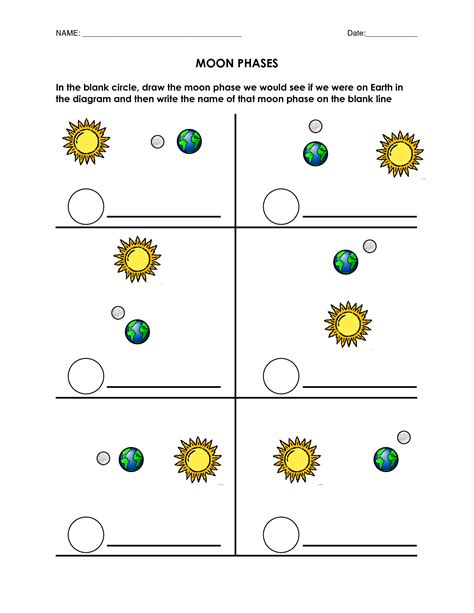 Blank Moon Phases Worksheet | Calendar worksheets, Worksheets, Moon phases