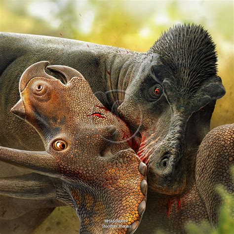 Tyrannosaurus rex hunting a Triceratops. | Stocktrek Images