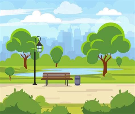 City summer park with green trees bench Town and city park landscape ...