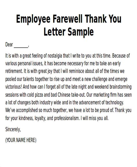 FREE 11+ Employee Thank-You Letter Samples in MS Word | PDF