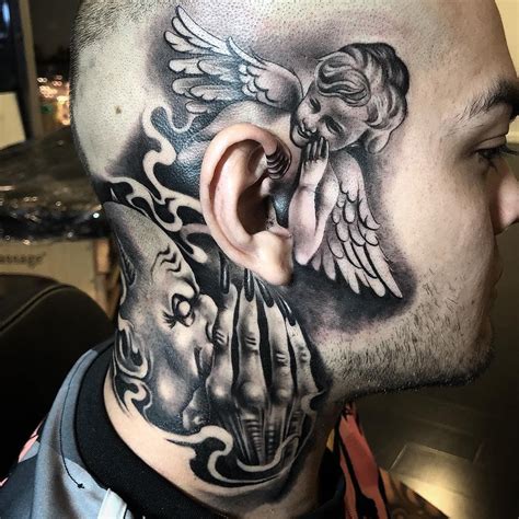 angel and devil whispering in ear tattoo - vansoldskoolvmens