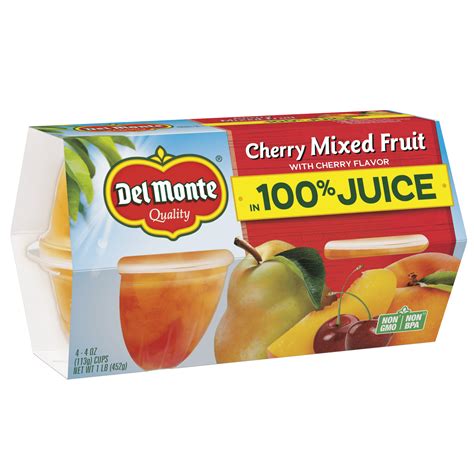 (4 Cups) Del Monte Cherry Mixed Fruit, Fruit Cup Snacks, 100% Juice, 4 oz – Walmart Inventory ...